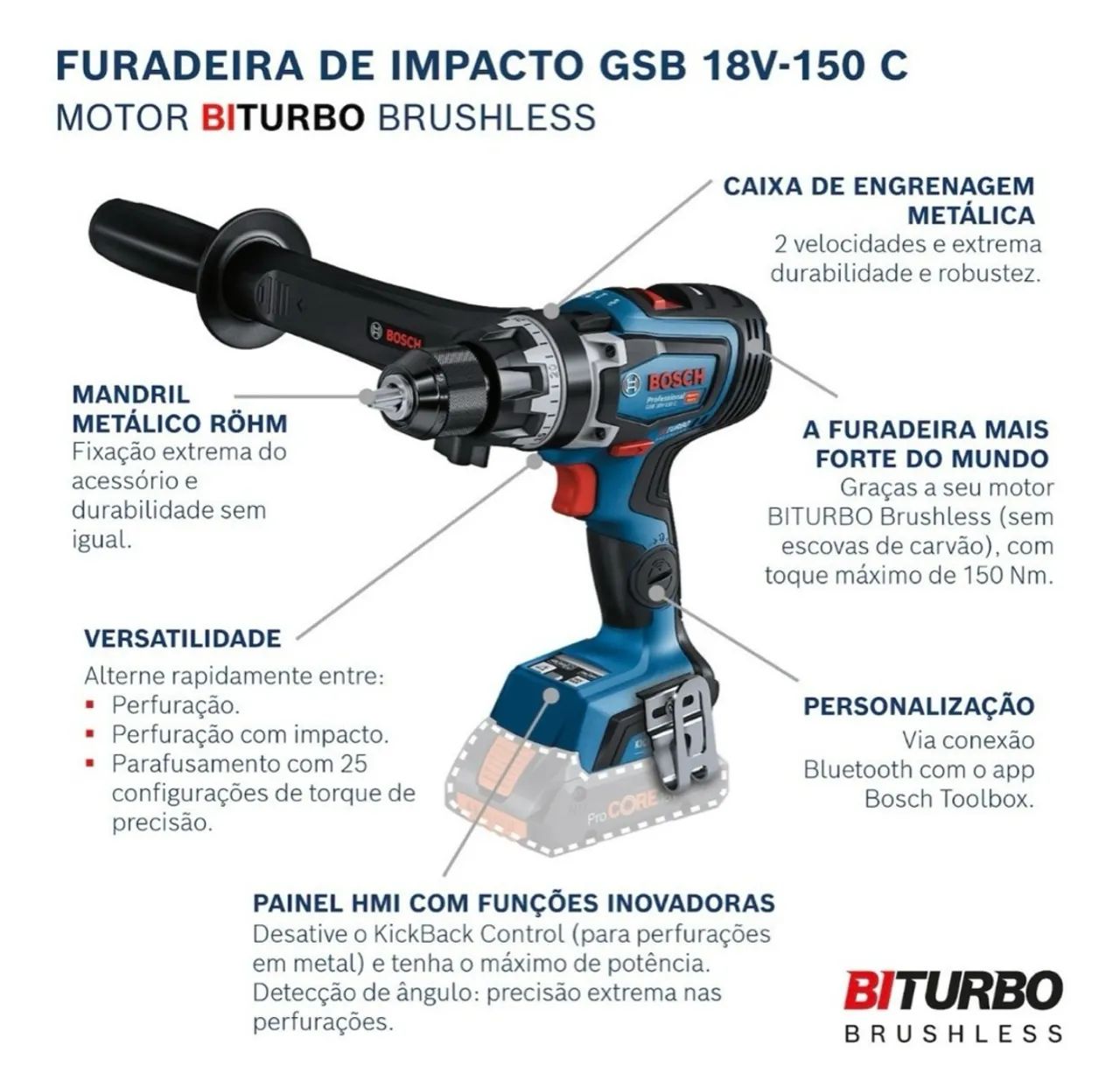 Furadeira, Martelete e Parafusadeira Bosch Gsb 18v 150c  - Foto 5