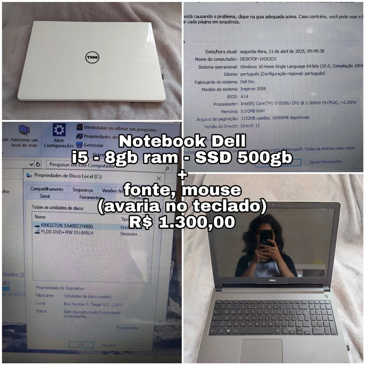 Notebook dell i5 com ssd 500gb
