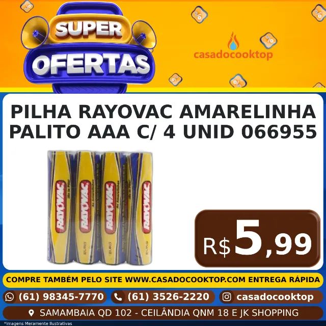 PILHA RAYOVAC AMARELINHA PALITO AAA C/ 4 UNID 066955