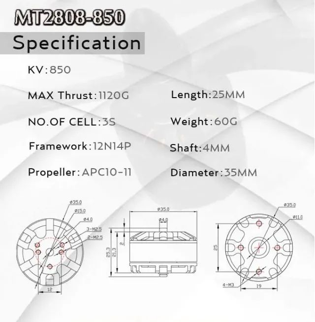 04 Motores EMAX Multicopter Drone motor MT2808-850kv - Foto 4