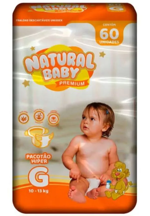 3 pacotes de Fraldas descartáveis Natural Baby Premium G - Pacotão Hipo - 60 unidades cada