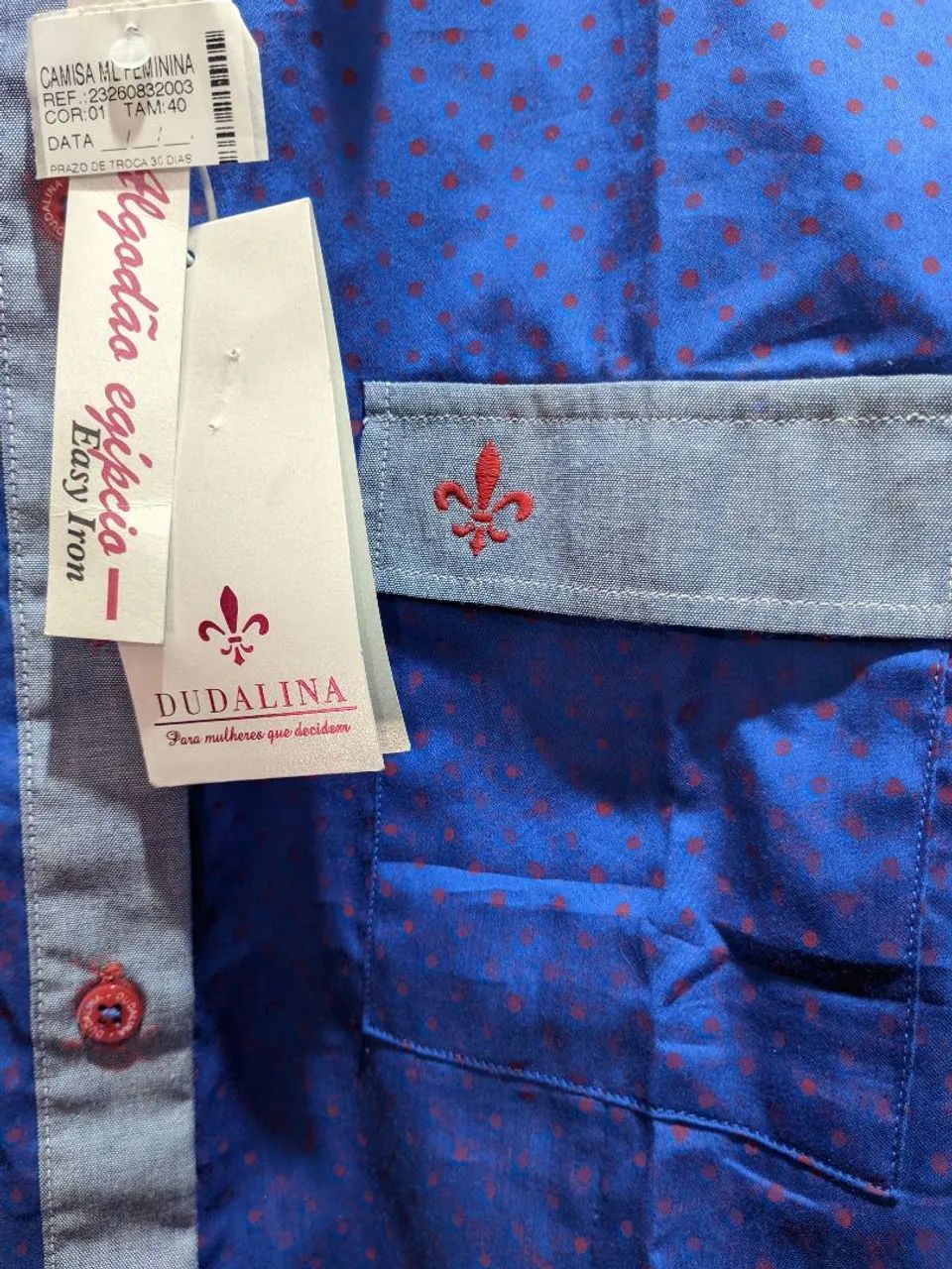 Camisa Chemise Jaquard Em Algodão Egípcio Dudalina,tam. 40/M,Nova na Etiqueta, nunca usada - Foto 4