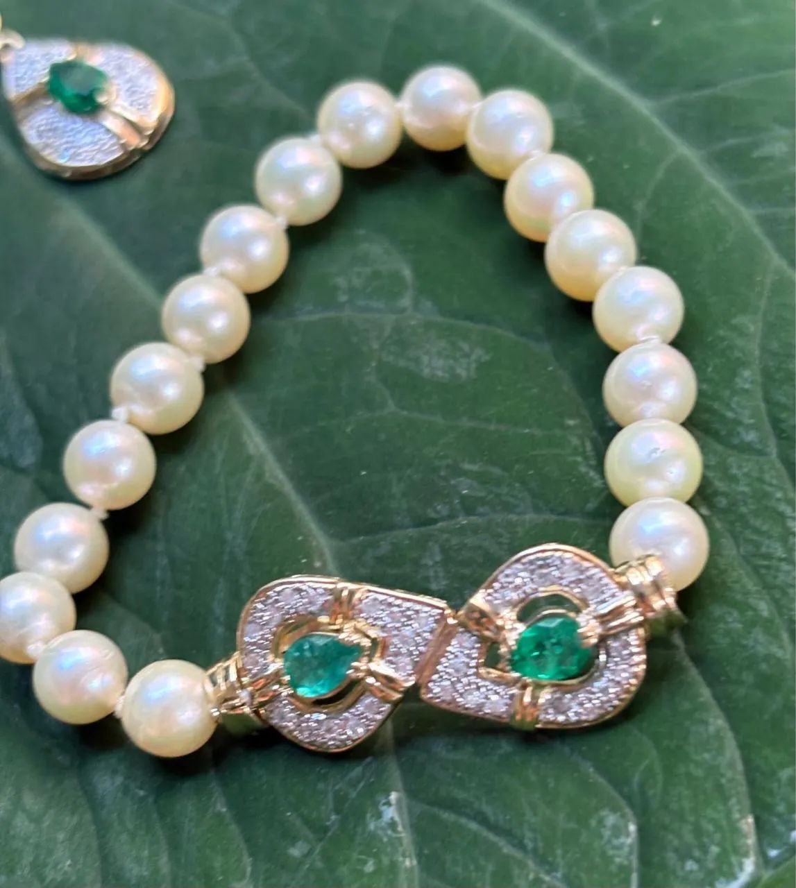 Conjunto Pérolas com Brilhantes e Esmeraldas  - Foto 3