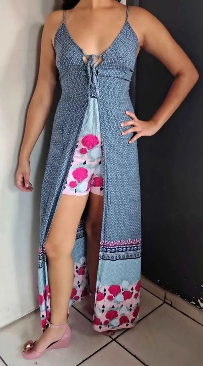 Vestido macacão longo florido perfeito Tam P - Foto 3