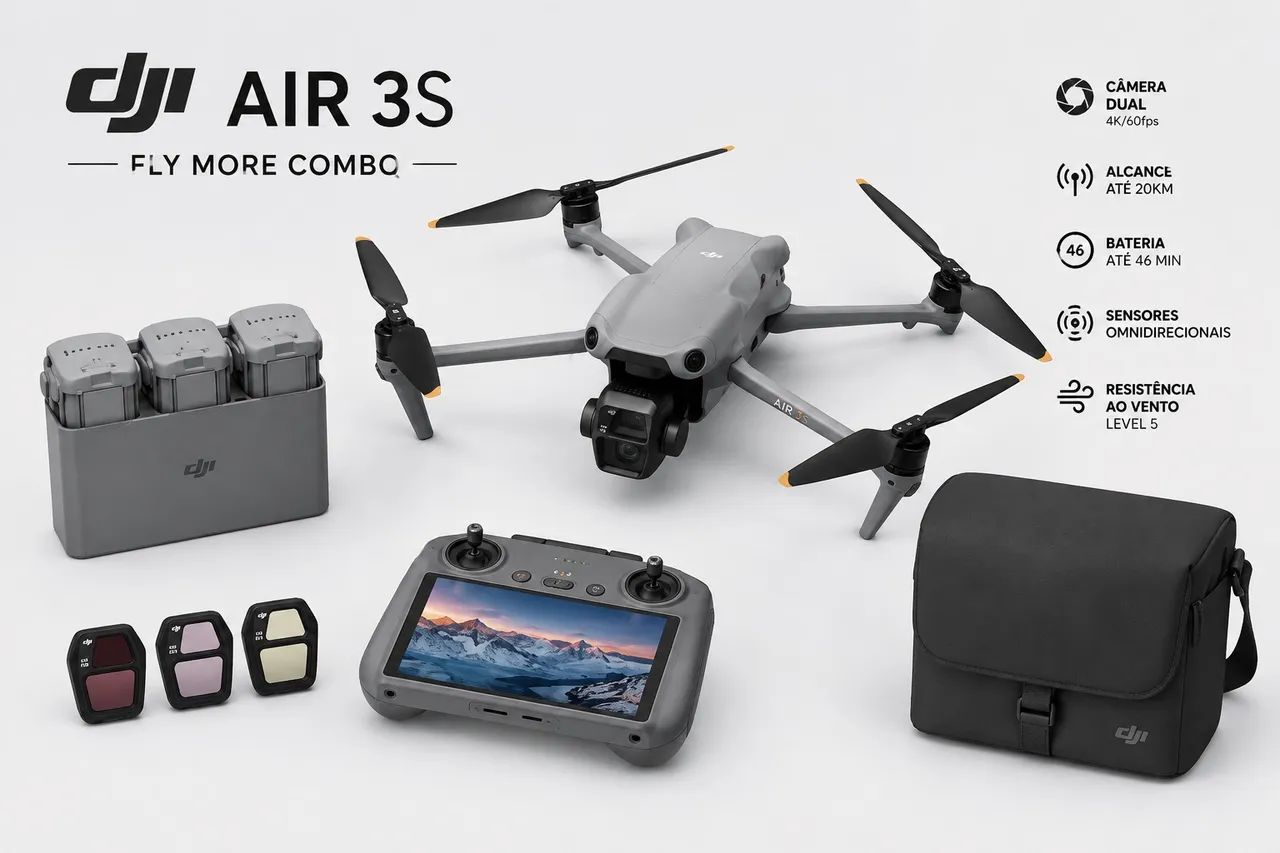 Drone DJI Air 3s Fly more combo novo 