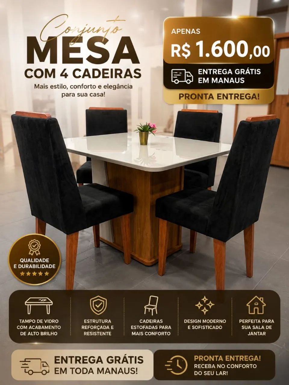 Mesa 4 cadeiras em oferta pronta entrega ? - Foto 2