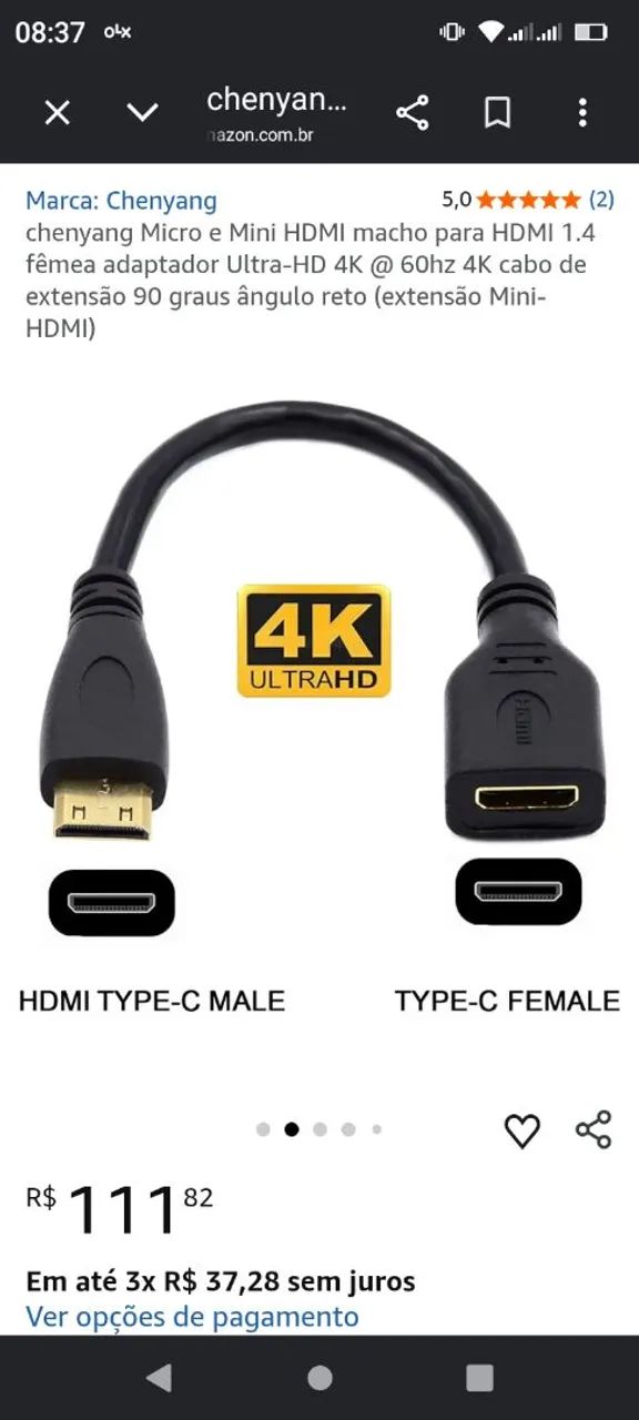 Cabo mini HDMI macho HDMI fêmea 