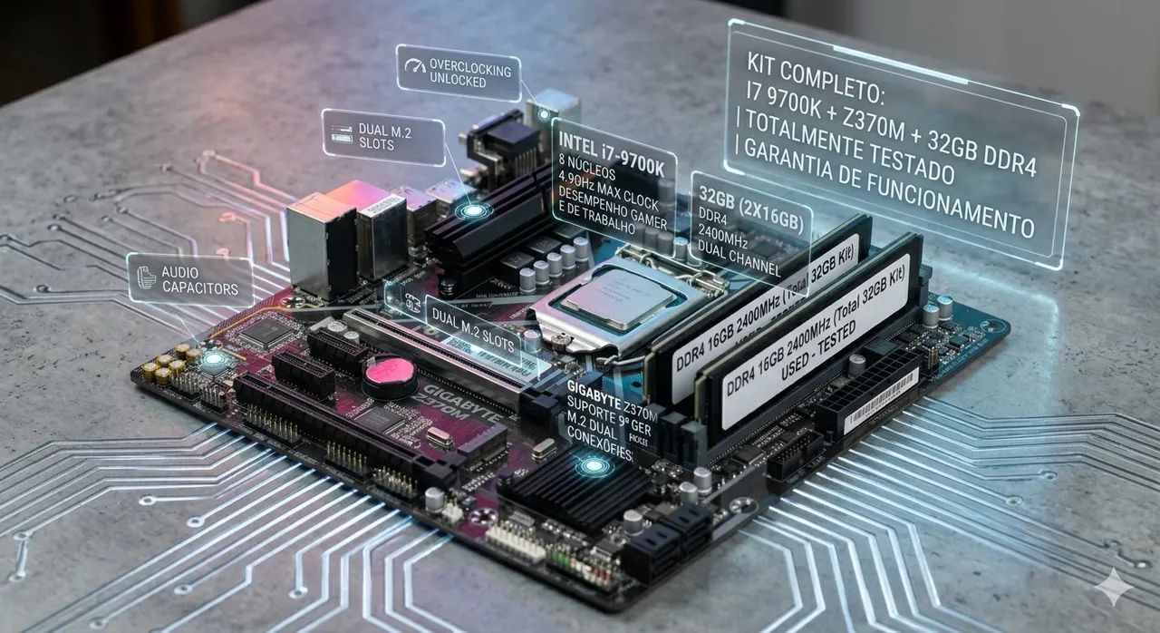 Kit Upgrade Gamer: Intel i7 9700K + Placa Mãe Z370M + 32GB RAM