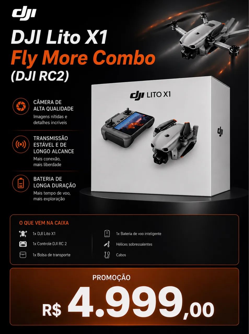 Drone dji Lito x1 fly more combo Dji RC 2 