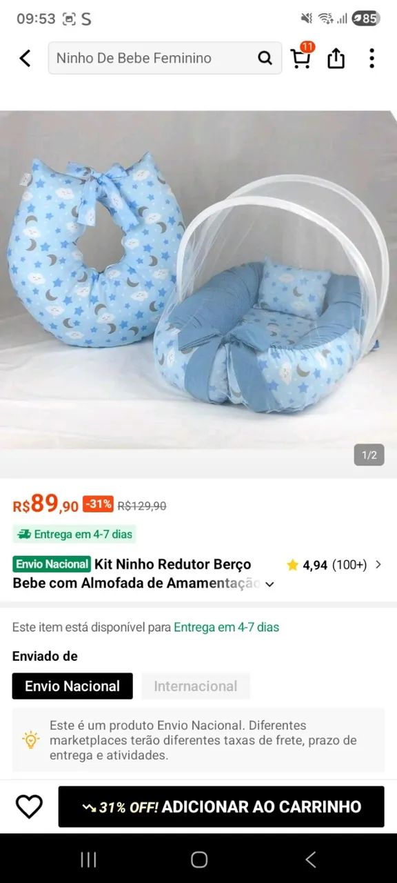 ninho de bebê e almofada maternidade 
