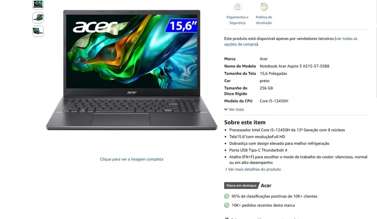 Notebook acer aspire 5 12Geração/ i5  - Foto 4
