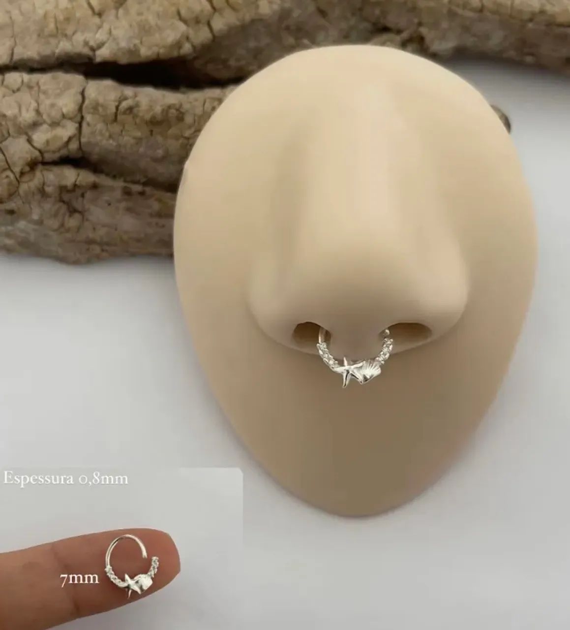 Piercing em prata 925 concha e estrela do mar  - Foto 2