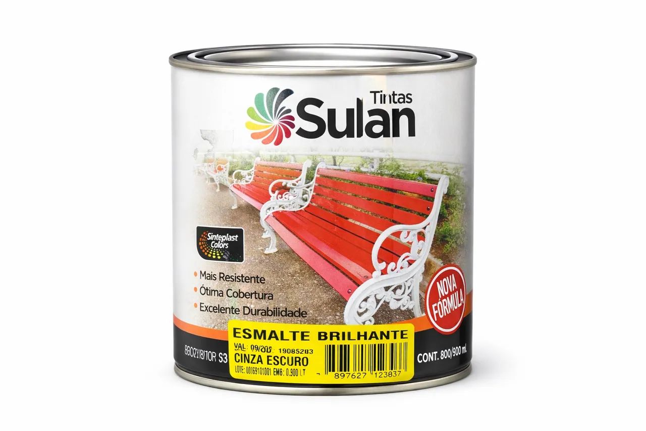 Esmalte Brilhante Cinza Escuro Sulan 900ml Alta Cobertura Uso Interno e Externo