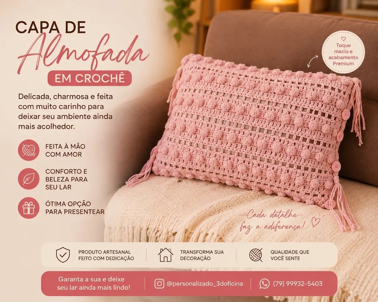 Capa almofada em crochê 