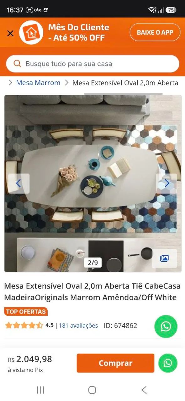 Mesa Tie extensivel Cabecasa MadeiraMadeira  - Foto 4