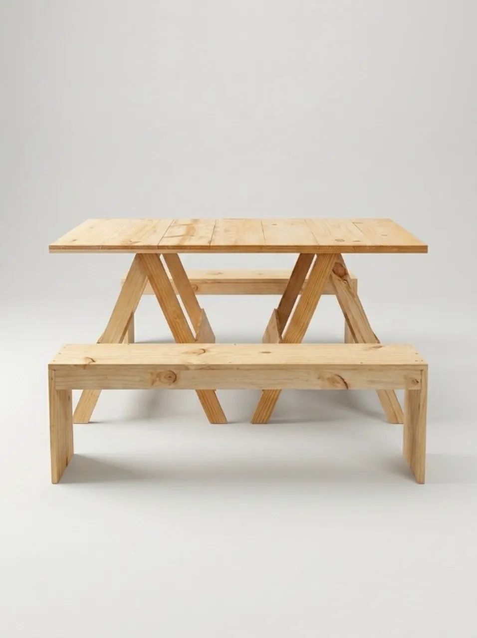 Mesa de Madeira com Bancos 4 lugares Modelo Cavalete (10 unidades)