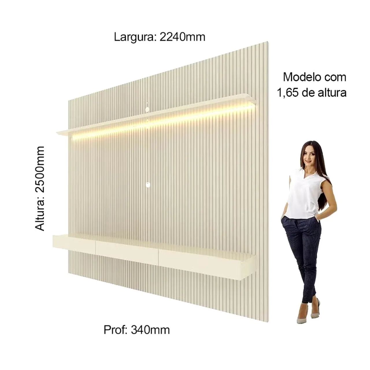 Painel para TV até 90 Polegadas com LED 100% MDF 224cmx250cm Impressão Ripada com Gaveta - Foto 2