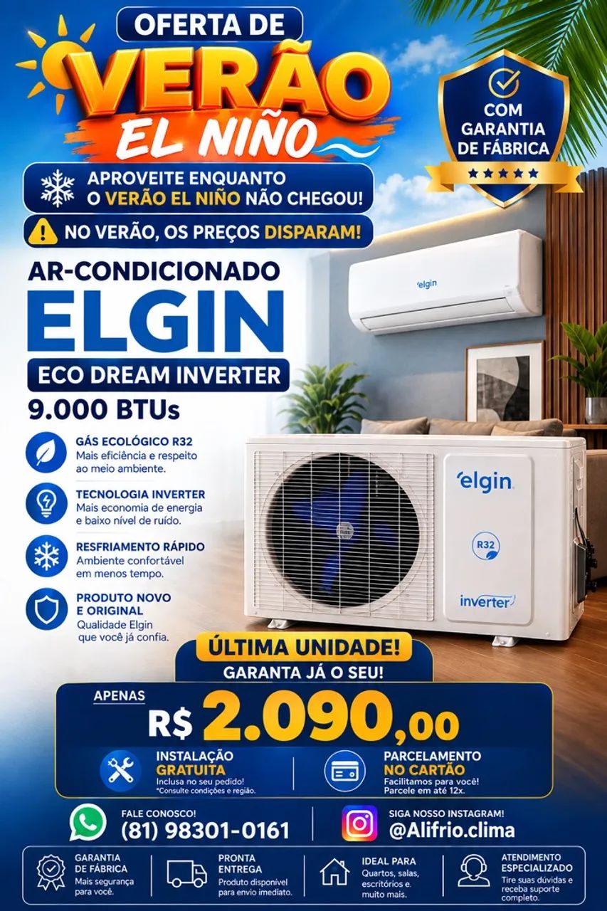  Elgin Eco Dream inverter 9mil Btus