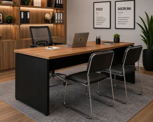Kit escritorio completo Mesa 120x60 com 3 cadeiras