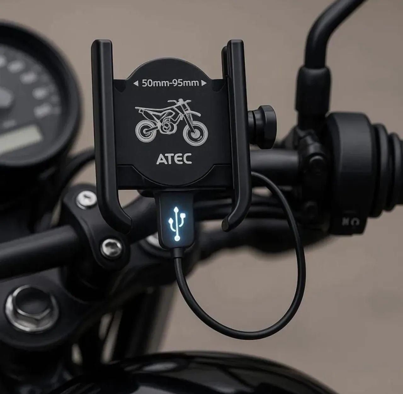 Suporte celular moto com carregador usb - metal aluminio - Foto 4