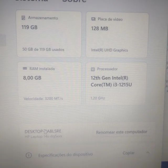 Notebook hp i3 12th com 8 de ram semi novo (rapido) - Foto 2