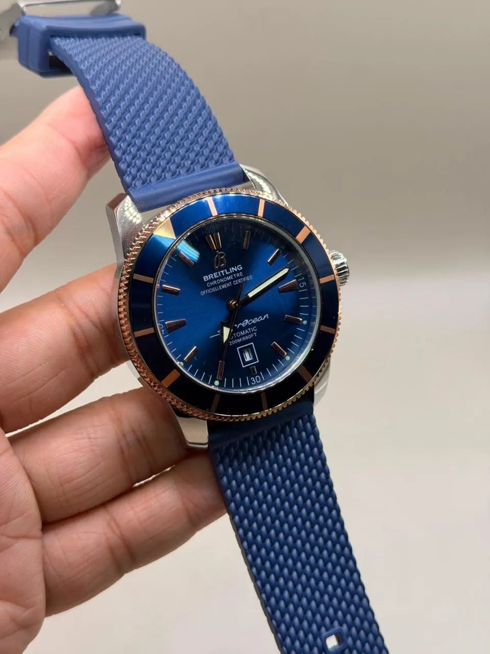 Relógio Masculino Breitling Superocean Automatic Azul Prem AAA+ Pulseira Borracha