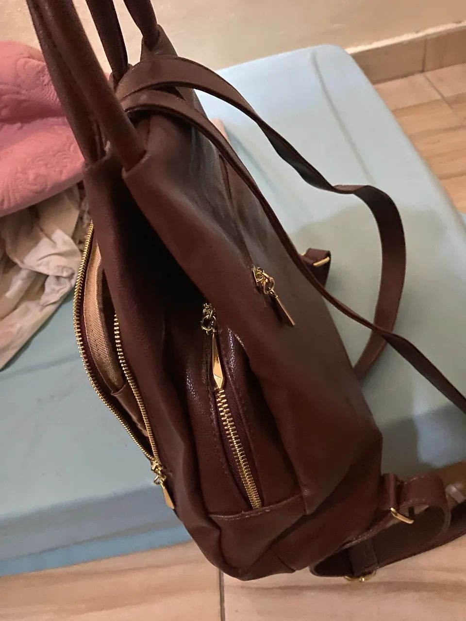 Bolsa / Mochila Couro - NOVA - Foto 2