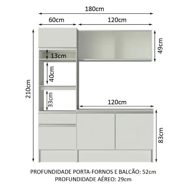 Cozinha Compacta com Balcão e Tampo - Branco em MDP - Foto 2
