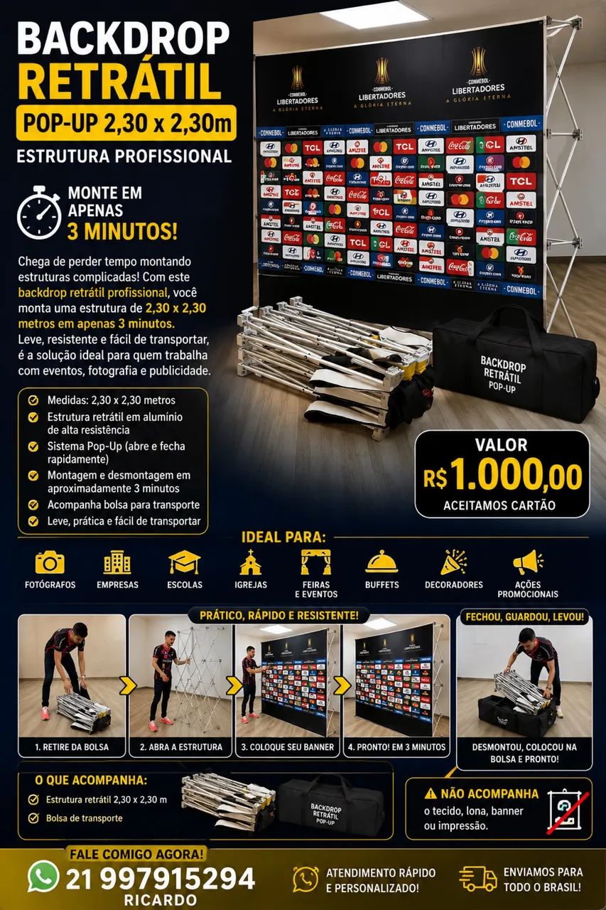 Backdrop retrátil 2,3 x2,3  produto novo 