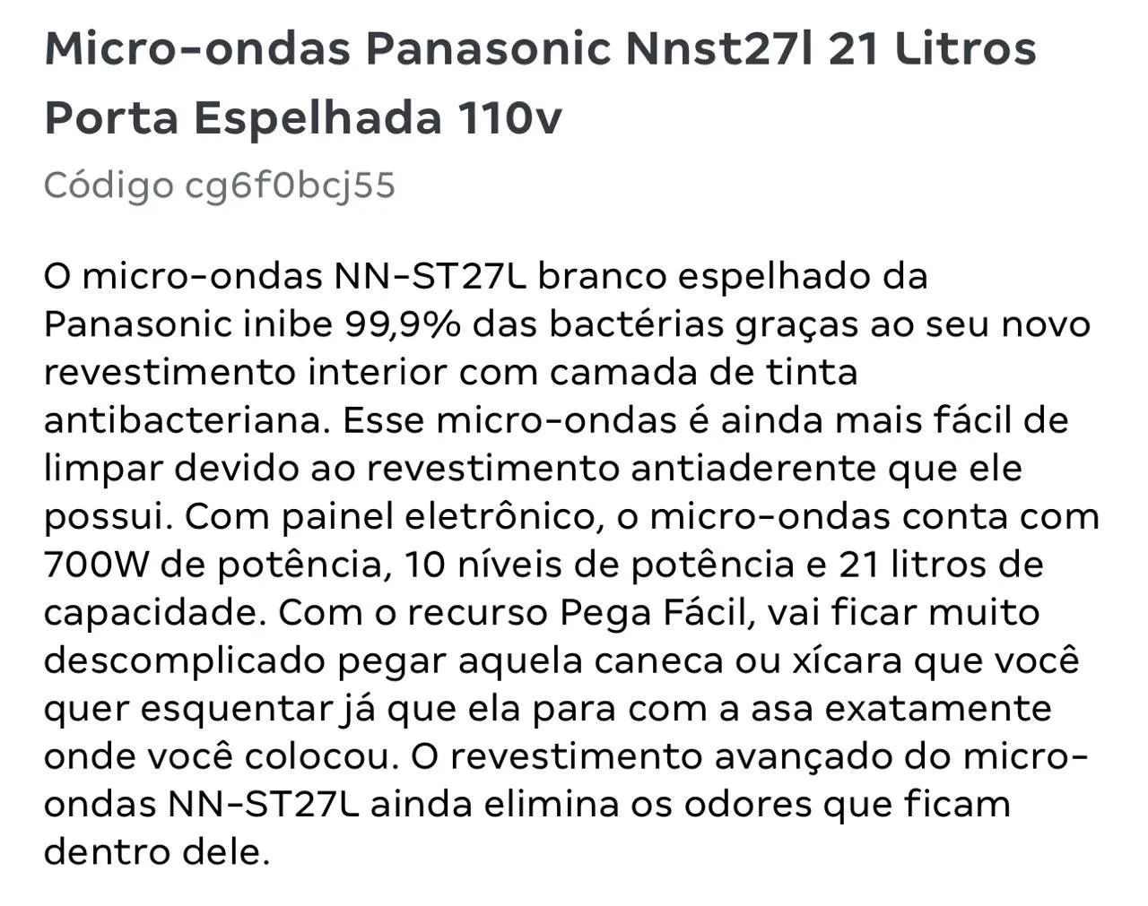 Microondas Panasonic 21L 220v - Foto 2
