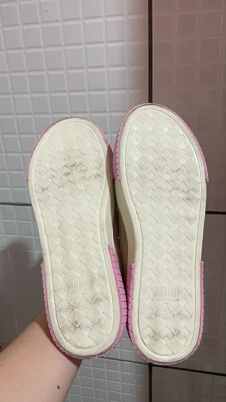 Tênis Novinho Santa Lolla bege e rosa 38 - Foto 5