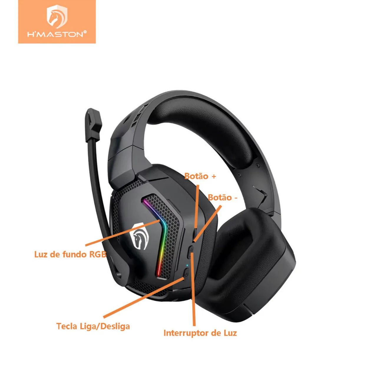 Fone Headset gamer sem fio Bluetooth LED RGB Com Microfone Original H'maston SNS12 - Foto 2