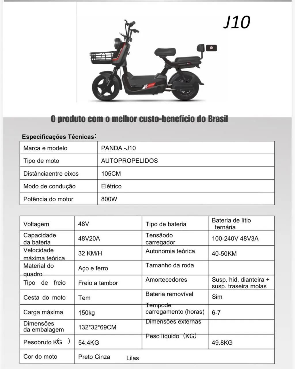 Bicicleta Elétrica Panda J10 800W | Nova | 12x R$483