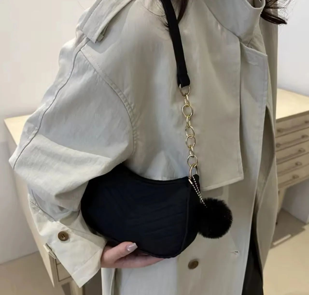 Bolsa de ombro feminina moda preta 