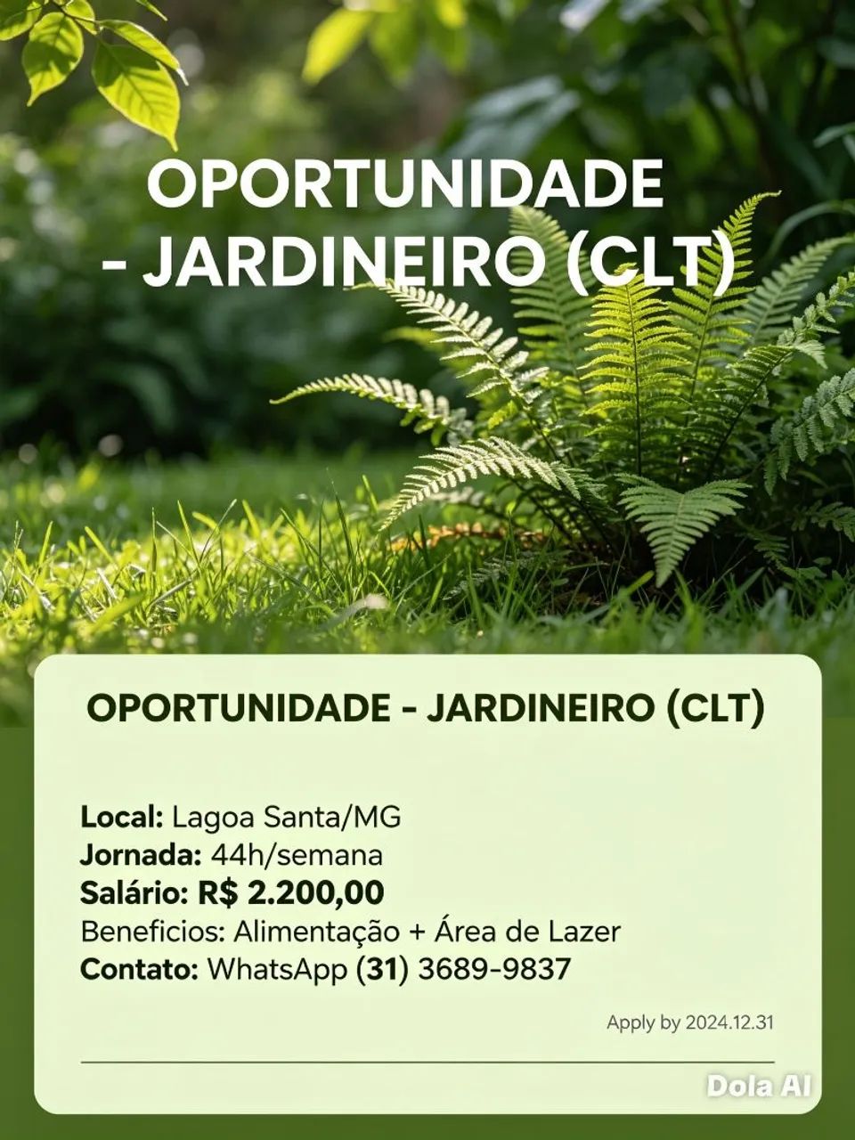 Vaga emprego Lagoa Santa