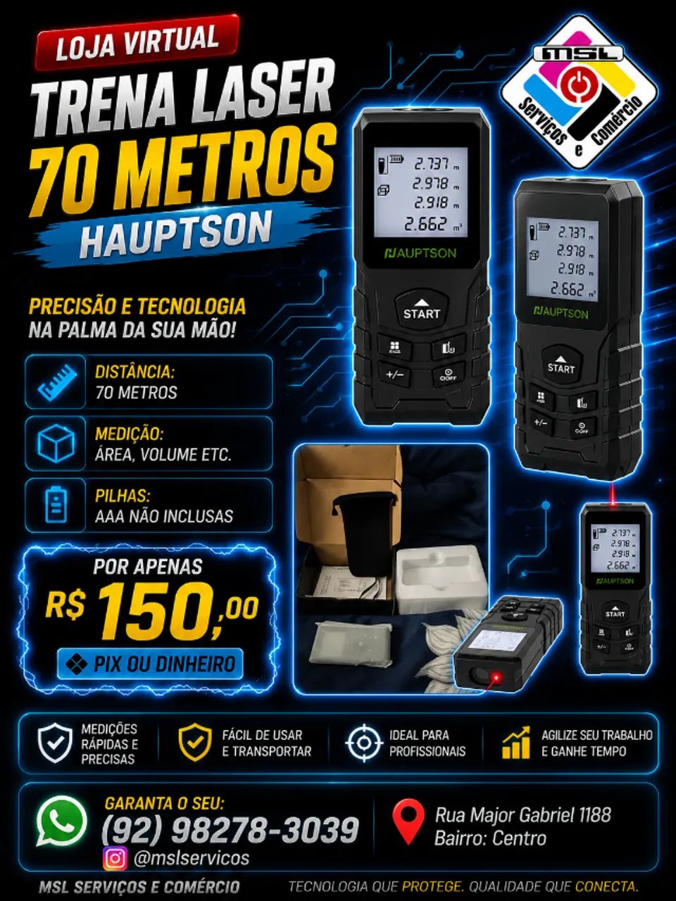 Trena Laser HAUPTSON 70 Metros - Medição Rápida, Precisa e Profissional