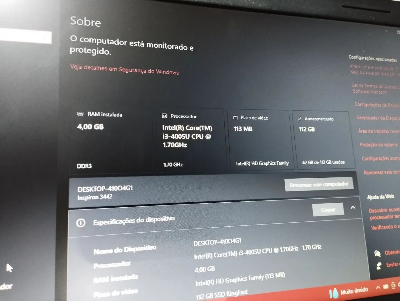 Notebook Dell Intel Core i3 + placa de vídeo integrada + SSD + Windows 10 + Word e Excel  - Foto 4