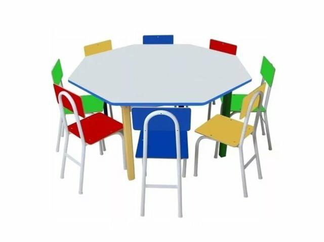 Mesa Infantil Oitavada Carlu em Ferro - Com 8 Cadeiras 1738