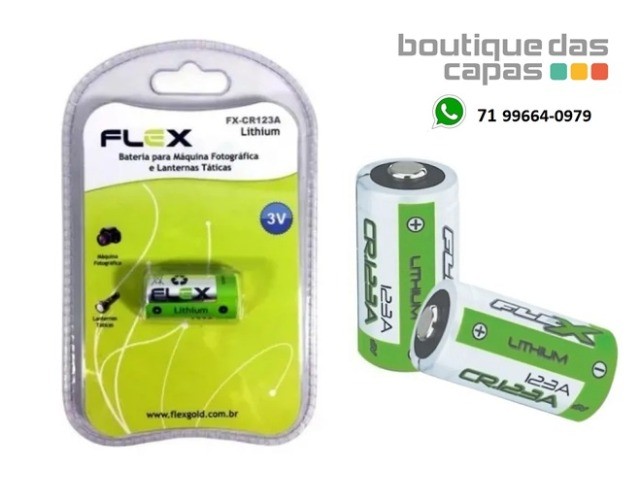 Pilha bateria de litio 3V cr123a fx-cr123a flex p/ Lanternas, Câmeras Fotográficas