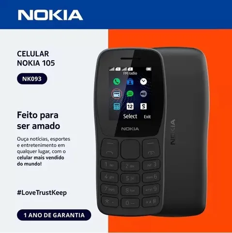 Celular Nokia 105 NK093 Tela 1.8 Dual Chip Preto