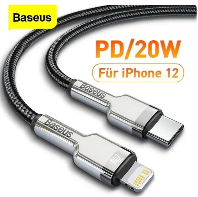 Cabo iPhone Baseus / pontas em metal / Tipo C PD 20W, Cabo de Dados, Carregamento Ráp - Foto 2