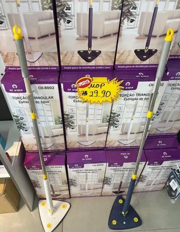 Mop Rodo Esfregão Mobi De Limpeza Triangular Giratório Mopi Limpa Canto Ajustável 360°