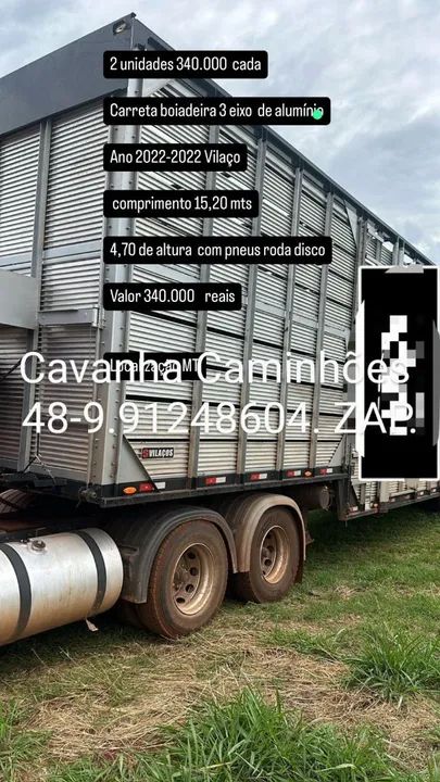 Carreta Boiadeira Vilaço 2022 LS 15,20 Mts 4,70 Altura Com Pneus Com Elevador Alumínio.