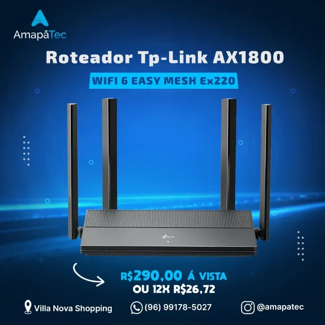 Roteador Tp-link Archer Ex220 V2.8 Wi-fi 6 Dual Band Ax1800 3 Portas Gigabit 4 Antenas
