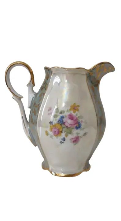 Leiteira Porcelana Mauá Nacarado Borda Ouro Linda