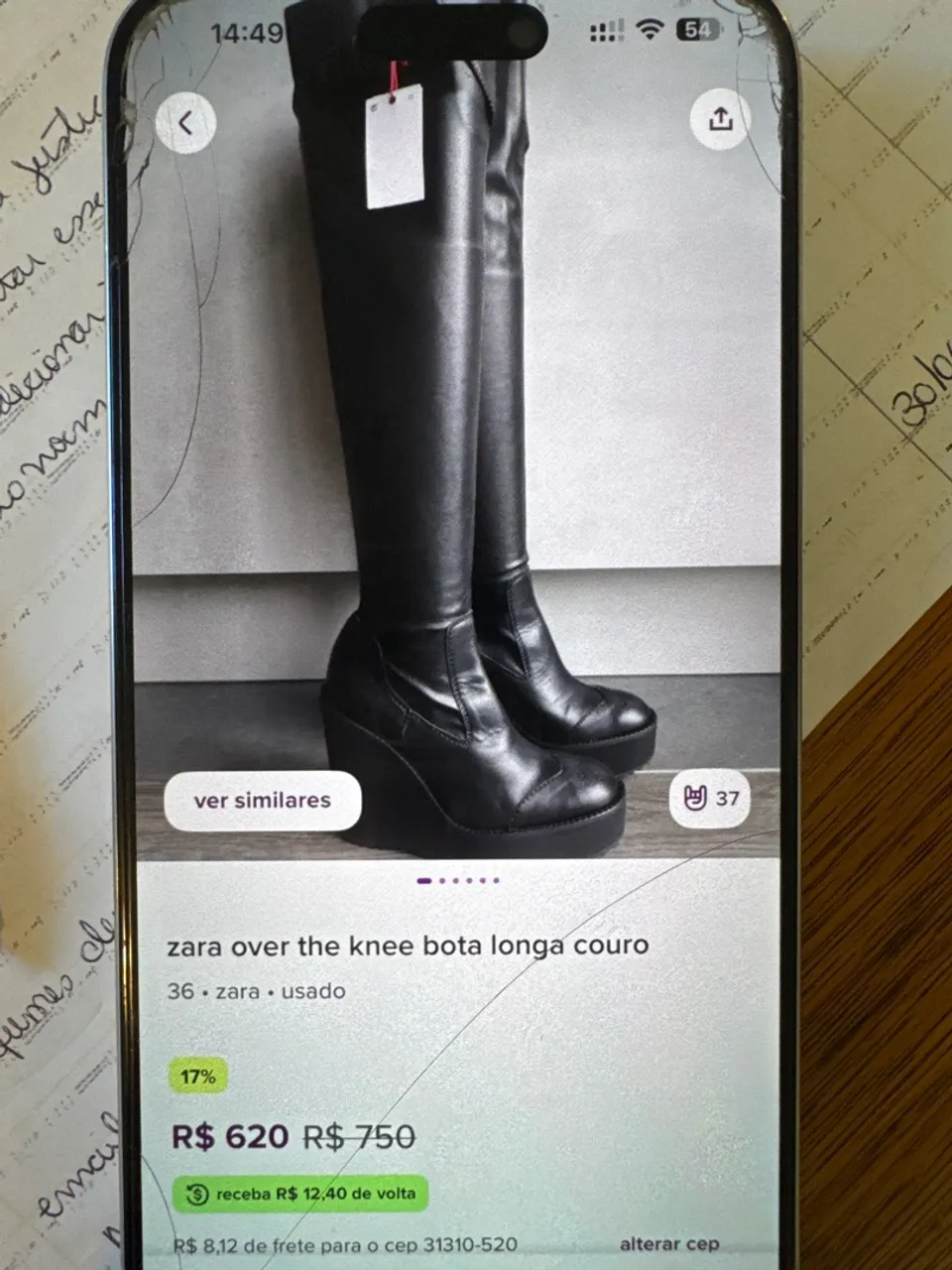 Bota Over The Knee Zara Couro - Tamanho 36