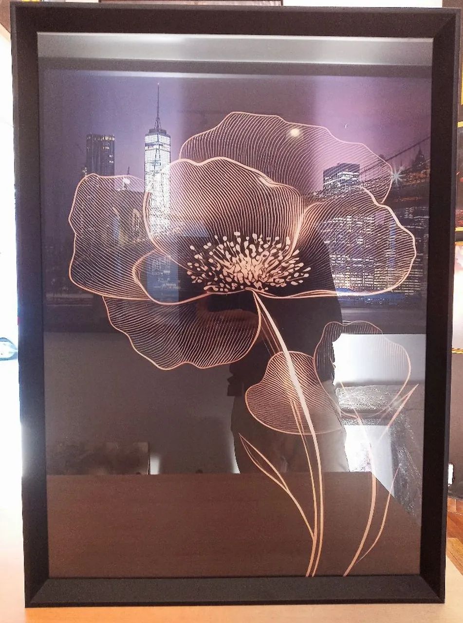 Quadro  Decorativo Flor Dourada 50x70 Moldura vidro