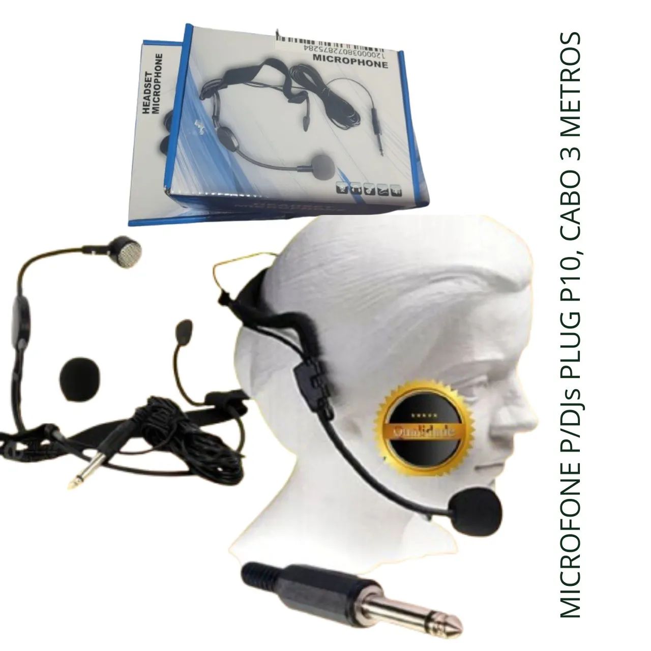 Microfone P/DJs Plug P10, Cabo 3 Metros