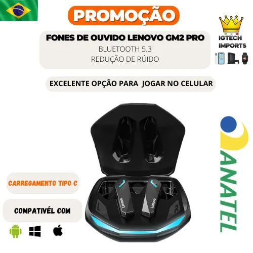Fones de Ouvido Bluetooth Lenovo GM2 Pro