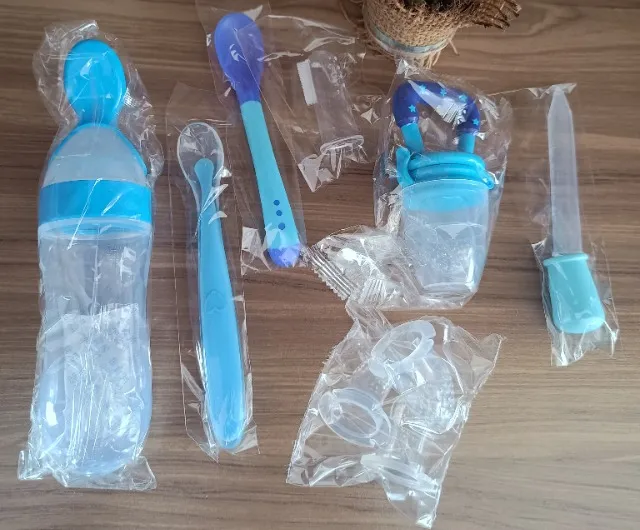 Kit de Alimentação Para Bebê 8 em 1 Azul/Rosa/Amarelo